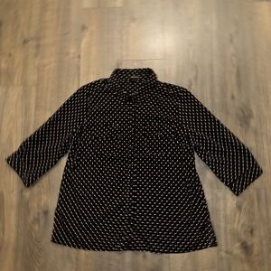 Vintage Notations ButtonUp Shirt‎ Womens XL Black White Polka Dot Long Sleeve
